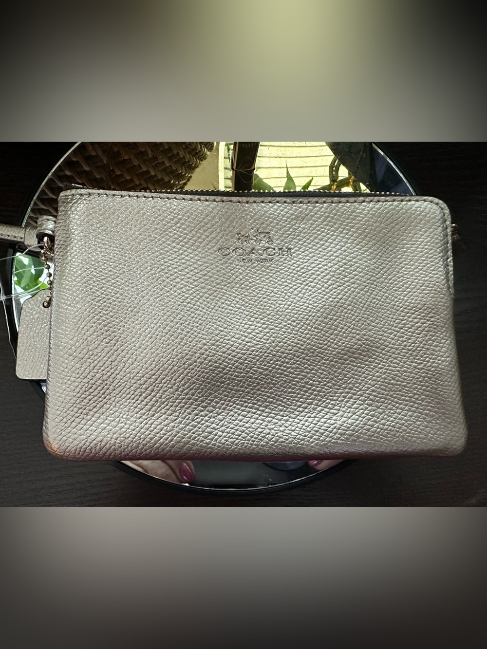 Coach NWT Rose Gold Metallic Pebbled Leather Wristlet